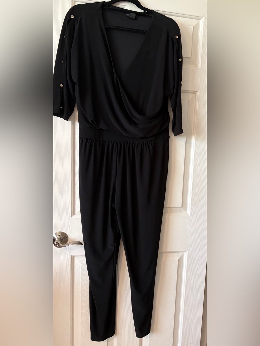 White House Black Market Black V-Neck Jumpsuit w/Studded Sleeves